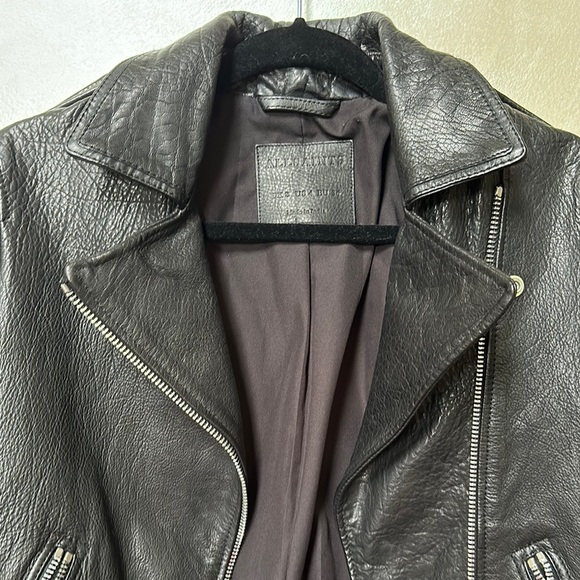 Allsaints Hadi Biker leather jacket sz 4 | black moto jacket EUC - Picture 8 of 16